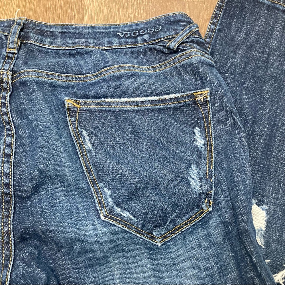 Vigoss Women's Dark Blue Distressed Cropped Jeans The Thompson Tomboy Boyfriend - Picture 11 of 16